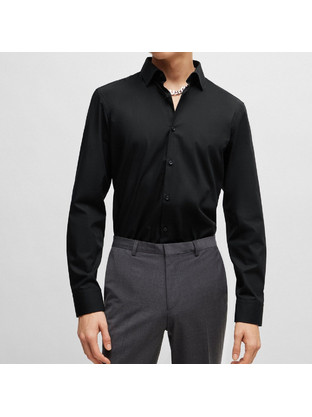 Hugo Ανδρικό Πουκάμισο Βαμβακερό Μακρυμάνικο Slim Fit Μαύρο 50289499-001