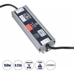 GLOBOSTAR LUMISPLASH 60964 Τροφοδοτικό/Μετασχηματιστής Class II SELV 150W 6.25A DC 24V Αδιάβροχο IP68 - AC 220-240V σε DC 24V - Μ20 x Π5.5 x Υ2.5cm