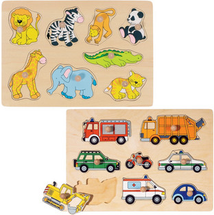 GOKI - Means of transport & Zoo animals, Lift-out puzzle (1240223/1240262)
