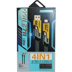 Καλώδιο φόρτισης 4 σε 1 από USB-A ή TYPE-C σε Lightning(27W) ή TYPE-C(65W) 1.2m CA-888