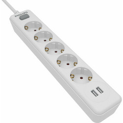 Philips SPN3052W/GRS Πολύπριζο 5 θέσεων με 2 USB Type-A 2.4 A