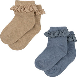 Konges Slojd 2 PACK LACE LUREX SOCKS (KS100707 SAND-BLUE) Κορίτσι Collection SU24