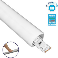 GloboStar(R) CORNER-PROFILE 70815-1M Προφίλ Αλουμινίου - Βάση & Ψύκτρα Ταινίας LED με Λευκό Γαλακτερό Κάλυμμα - Επιφανειακή Γωνιακή Χρήση - Πατητό Κάλυμμα - Ασημί - 1 Μέτρο