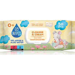 GoWipes Cleanse & Cream Sweet Almond Milk παιδικά απαλά υγρομάντηλα για ευαίσθητο δέρμα Αλόη Βέρα 0+ 50 τμχ