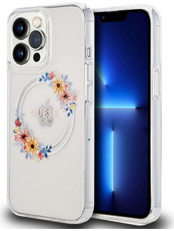 Guess Flowers Wreath Collection MagSafe Back Cover Clear (iPhone 13 Pro)