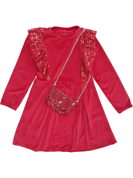 Φόρεμα Μακρυμάνικο Velour με Τσαντάκι Red 8010161