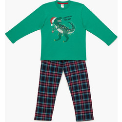 Minerva X-Mas Dino Παιδική Πιτζάμα Βαμβακερή Χειμωνιάτικη Πράσινη Navy Μπλε 90-62049-162