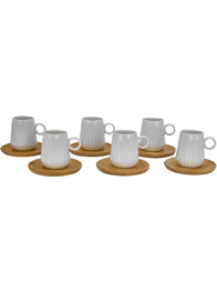 Φλυτζάνια Espresso Με Πιατάκια Ripple (Σετ 12Τμχ) 030013 26x23x6cm 90ml White-Natural Πορσελάνη,Bamboo