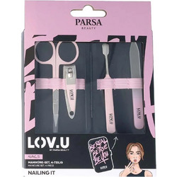 Parsa LOV.U Manicure Travel Set Σετ Περιποίησης Νυχιών 4pcs Ροζ