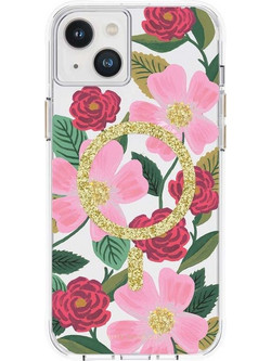 Rifle Paper Clear Magsafe - Case Decorated In Gold For Iphone 14 Plus (Rose Garden) - (RP049280)