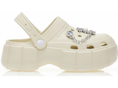 Παντόφλες σαμπό μπεζ λάστιχο με διακοσμητικά και στρας