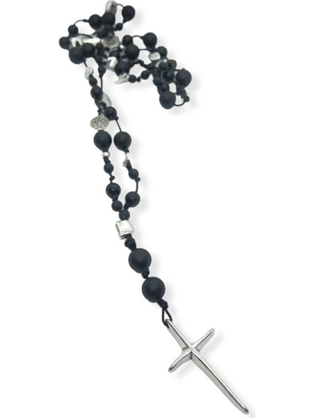Ροζάριο Κολιέ Ananna Cross Μεταλλικό με Αιματίτη Μαύρο