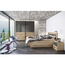 Artekko Jaom Κρεβάτι 160x200 με 2 Κομοδίνα και Ντουλάπα Σετ/4 Σημύδα-Γκρί (165x206x96)cm