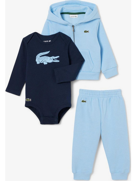 Lacoste βρεφικό σετ με ζακέτα φούτερ, παντελόνι φόρμας και φορμάκι (3 τεμάχια) - 2W1153 Σιελ
