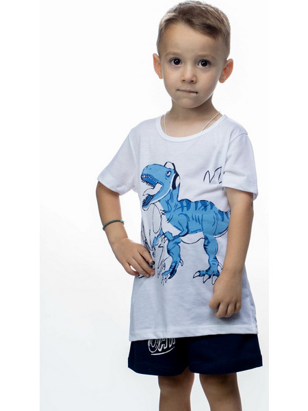 Galaxy Dinosaur Παιδική Πιτζάμα Βαμβακερή Καλοκαιρινή Λευκή Navy Μπλε 304-23