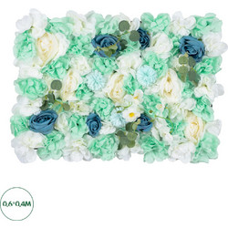 GloboStar(R) Artificial Garden ROSES STORY BLUE 78334 Τεχνητό Διακοσμητικό Πάνελ Λουλουδιών - Κάθετος Κήπος σύνθεση Αμβροσία Μ60 x Π40 x Υ6cm