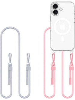 Tech-Protect Flexair Chain MagSafe Case for iPhone 16 - Clear + 2 Lanyards (Pink and Gray)