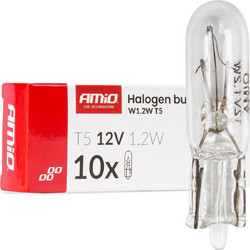 Amio - Λάμπες Αλογόνου T5 12V 1.2W Βάση W2x4.6d Λευκές για Φωτισμό Καντράν & Διακοπτών - 10 τεμ. (04412/AM) - Amio - 04412/AM