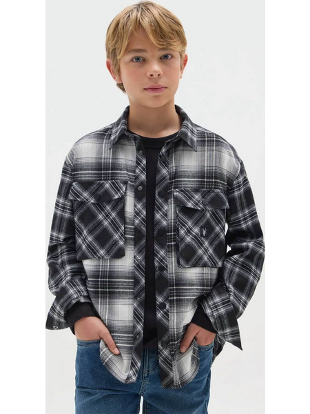 OVS παιδικό πουκάμισο flannel με καρό σχέδιο Loose Fit - 002454305 Μαύρο
