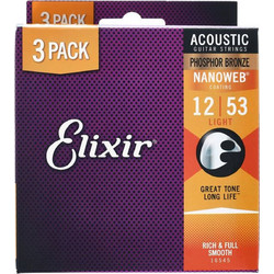 Elixir Strings 16052 Σετ 6 Χορδές Ακουστικής Κιθάρας Phosphor Bronze 12-53" Light Tension
