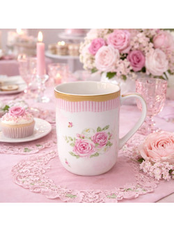 Κούπα από Πορσελάνη 380ml Pink Stripes Galifas 760609 - Galifas
