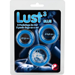 Lust Cock Ring Σετ Ελαστικά Δαχτυλίδια Πέους & Όρχεων Σιλικόνης Μπλε 3τμχ