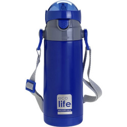 Ecolife Παιδικό Μπουκάλι Θερμός Ανοξείδωτο BPA Free με Καλαμάκι Navy Μπλε 400ml