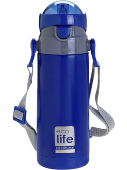 Ecolife Παιδικό Μπουκάλι Θερμός Ανοξείδωτο BPA Free με Καλαμάκι Navy Μπλε 400ml