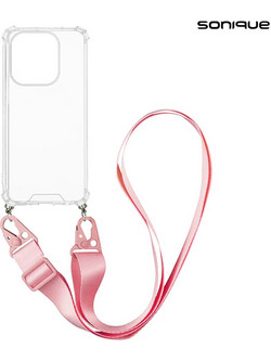 Sonique Armor Clear Θήκη Σιλικόνης με Strap για Oppo A40 Ροζ