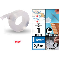 MP κολλητική ταινία διπλής όψεως PA524-02, nano gel, 19mm x 2.5m, διάφανη