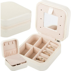 Κοσμηματοθήκη Organizer με Καθρέφτη και Φερμουάρ 10x10cm Κρεμ 5-01785