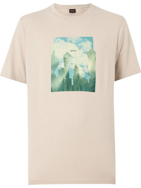 Boss Regular Fit Cover Print T-Shirt - ΜΠΈΖ