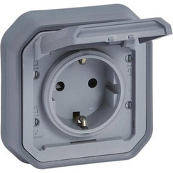 Πρίζα χωνευτή πλήρης LEGRAND Plexo 2Π+Γ ασφαλείας 16A 250V γκρι IP55 85x85x55mm - 06-01-069834L