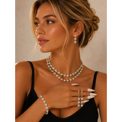 Luxury Bridal Jewelry Set Με Crystal Flowers Και Στρας