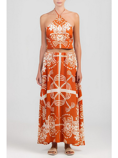August Resortwear Printed Halter Top Terracotta
