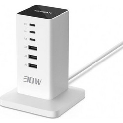 Πολύπριζο Tessan 6-σε-1 Tower Surge Protector (TS-CS04) - 3xUSB, 3xUSB-C, καλώδιο 2m TS-CS04