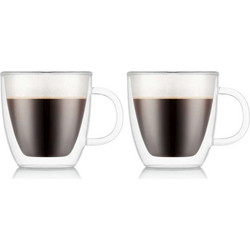 Bodum Bistro 10602-10 Ποτήρια Καφέ με Χερούλι & Διπλό Τοίχωμα - 150ml (Σετ 2 τεμαχίων)