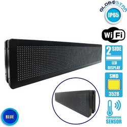 GLOBOSTAR(R) DISPLAY 90303 Κυλιόμενη Ψηφιακή Επιγραφή P10 Διπλής Όψης LED AC 220-240V Αδιάβροχο IP65 Μπλε - WiFi Control μέσω FK APP - Αισθητήρας Θερμοκρασίας & Υγρασίας - Μ104 x Π12 x Υ20cm