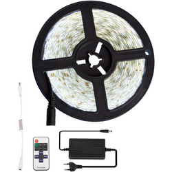 GloboStar(R) 70414 Σετ Ταινία LED 5m 72W/5m 12V 60LED/m 5050 SMD 1584lm/m 120 Αδιάβροχη IP65 με Ασύρματο Χειριστήριο RF 2.4Ghz και Τροφοδοτικό Ψυχρό Λευκό 6000K Dimmable