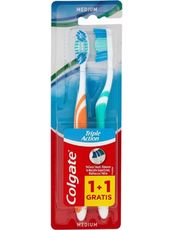 Colgate Triple Action Medium Οδοντόβουρτσες 2τμχ Μπλε Πρτοκαλί