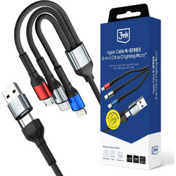 3MK Protection 3MK Hyper Cable N-Series 6 In 1 USB-C / USB-A To USB-C / Lightning / Micro 1.2m Qc 3.0 9V / 2A 18W - Black - (160047-0)