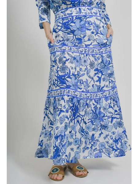 Inart Ble Μίντι Φούστα Υφασμάτινη Ψηλόμεση Κλος Floral Γαλάζια 5-41-599-0003