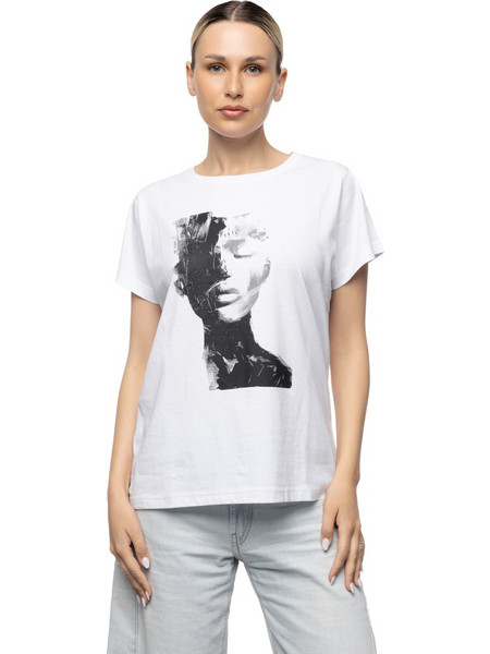Smart Γυναικείο t-shirt με τύπωμα πρόσωπο 55-106-001 WHITE