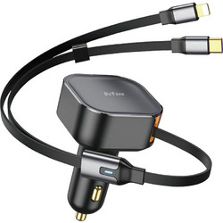 Car socket charger DeTech DE-C53, Type-C, Lightning Cable, 30W, Black - 40519