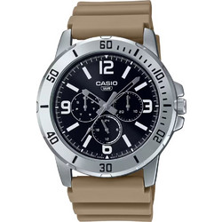 Casio Ανδρικό Ρολόι Χρονογράφος με Μπεζ Καουτσούκ Λουράκι MTP-VD300-5B