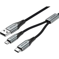 VENTION Nylon Braided USB 2.0 A Male to Dual Type-C Male 3A Y-Splitter Cable 0.5M Gray Aluminum Alloy Type (CQOHD) (VENCQOHD)