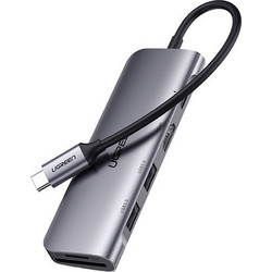 Ugreen CM195 6in1 adapter USB-C - HDMI / 2x USB-A 3.0 / USB-C PD / SD / TF reader - gray