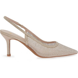 Exe Γόβες Slingback Δερμάτινες με Τακούνι Στιλέτο με Στρας Χρυσές W47007434-6Y8