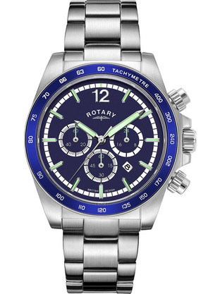 Rotary Ανδρικό Ρολόι Χρονογράφος με Ασημί Μεταλλικό Μπρασελέ GB05440/05