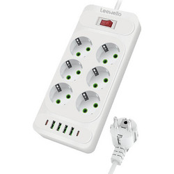 Leewello Πολύπριζο Ασφαλείας 6 Θέσεων με 4 USB-A, USB-C και Καλώδιο 2m LW-198